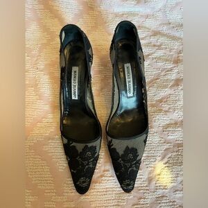 Manolo Blahnik Vintage Black Lace Heels Pumps 39.5